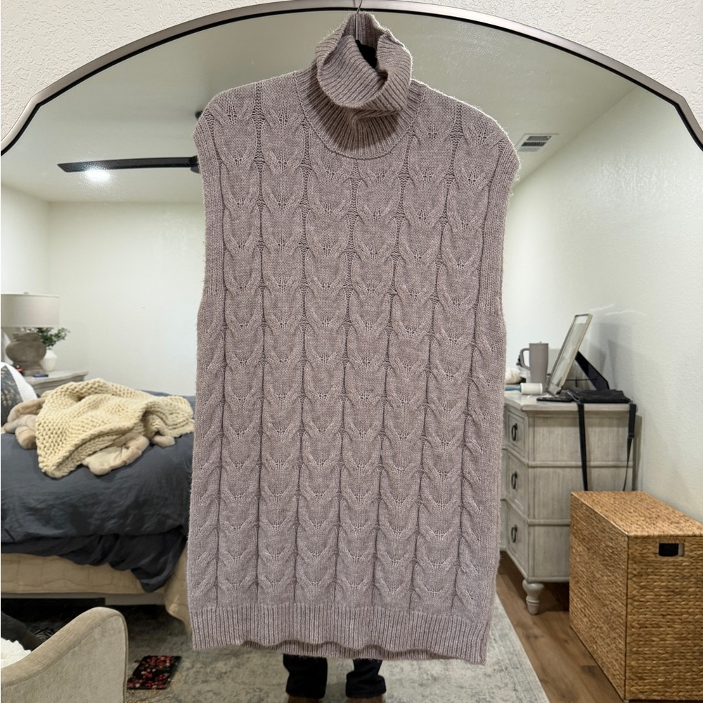 Elan Grey Cable Knit Turtleneck Sweater Dress
